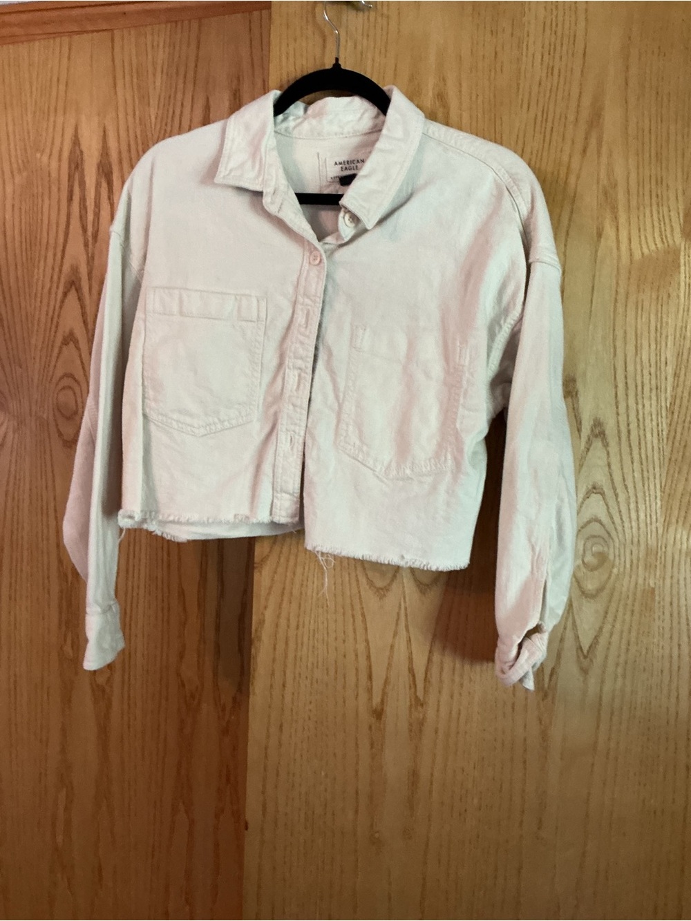 American Eagle Outfitters Pale Pink Cropped Button-Front Jean Jacket